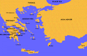 Map of Eastern Mediterranean showing Crete and Greece - source Cedarville.edu